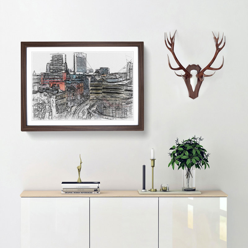The Manchester Skyline in Abstract - Picture Frame Graphic Art Print, Walnut Framed, 36cm H x 48cm W x 2cm D