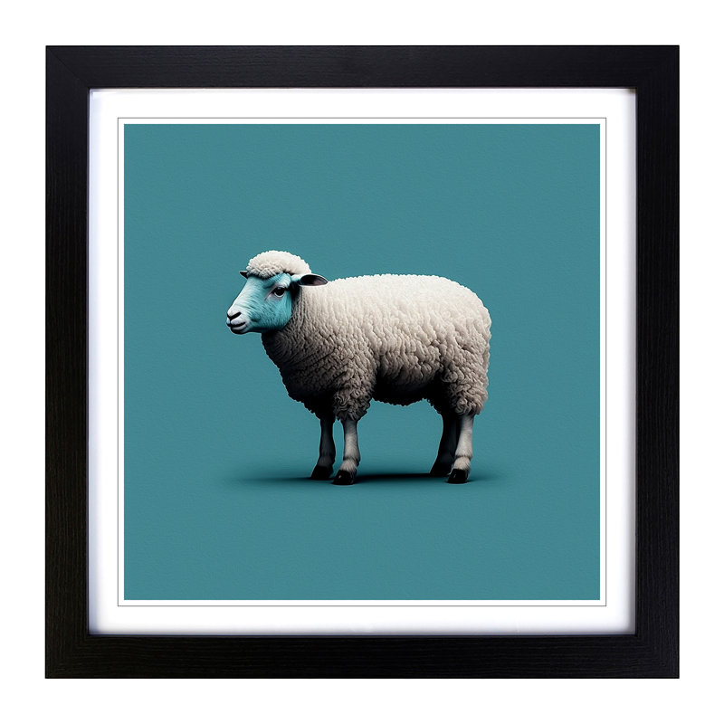 Sheep Minimalism - Single Picture Frame Print on Wood, Black