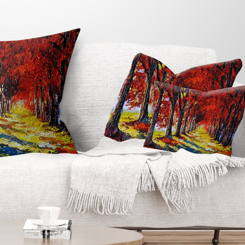 Coussin lombaire paysage d'automne avec feuilles