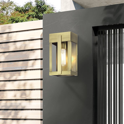 1 Light Antique Brass Small Outdoor Wall Lantern With Clear Glass