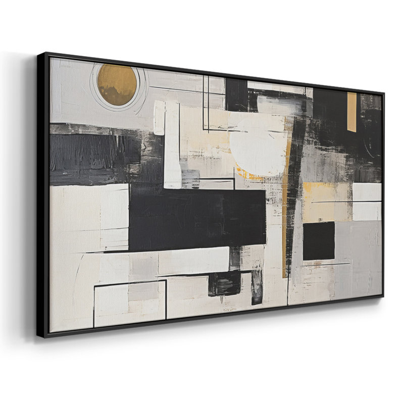 «Abstract Series» -CCCLLXXIX- Toile tendue avec châssis tendue, prête à être accrochée, H 21 po x l 41 po, Noir