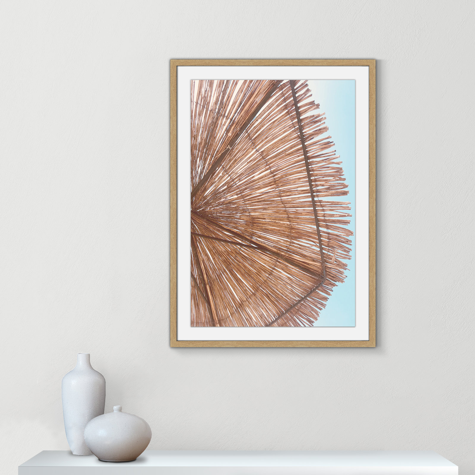 Rosy Straw Umbrella - Picture Frame Photograph, 41.50" H x 29.50" W x 1.25" D, Natural