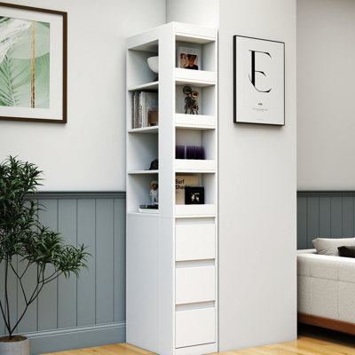 Armoire de rangement à 3 tablettes latérales et 4 tiroirs latéraux H 70,63 "avec petites tablettes pour le salon et le bureau