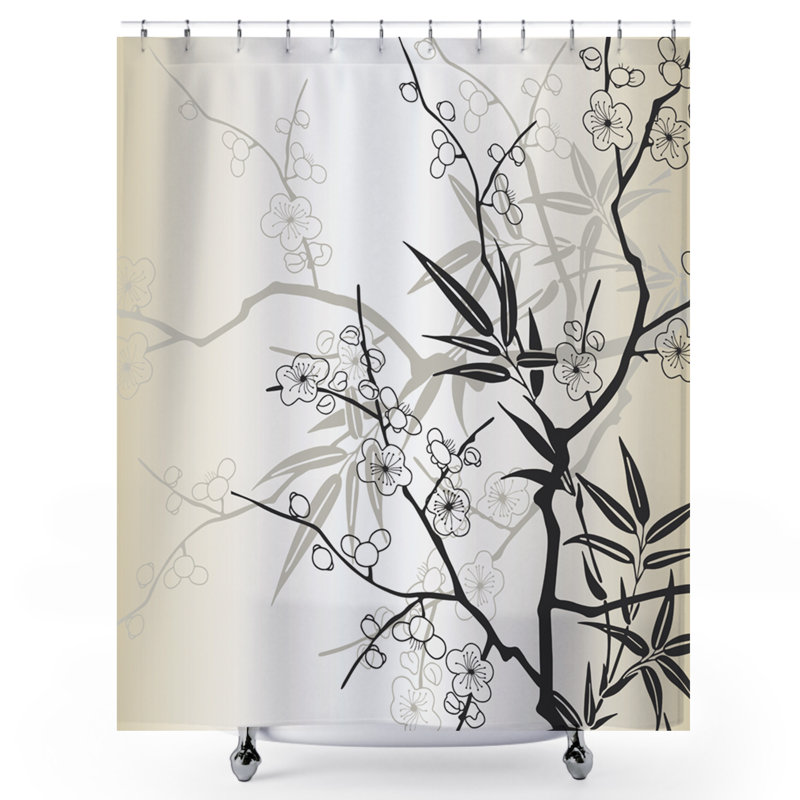 Lounell Botanical Shower Curtain – Winston Porter Neutral Botanical Fabric 72"×72"
