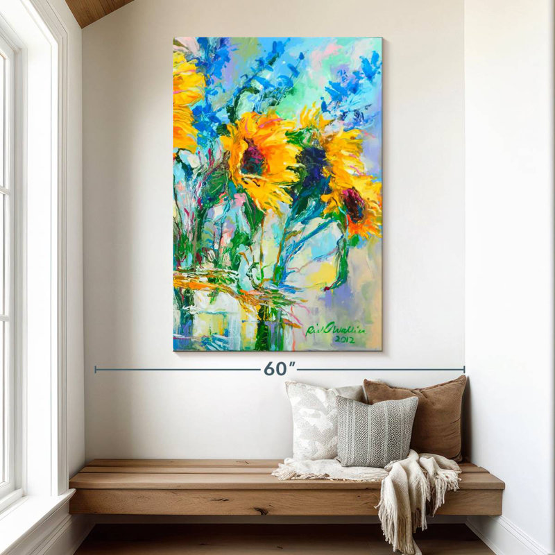 Harnek tournesols dans des bouteilles en verre, H 51 po x l 34 po