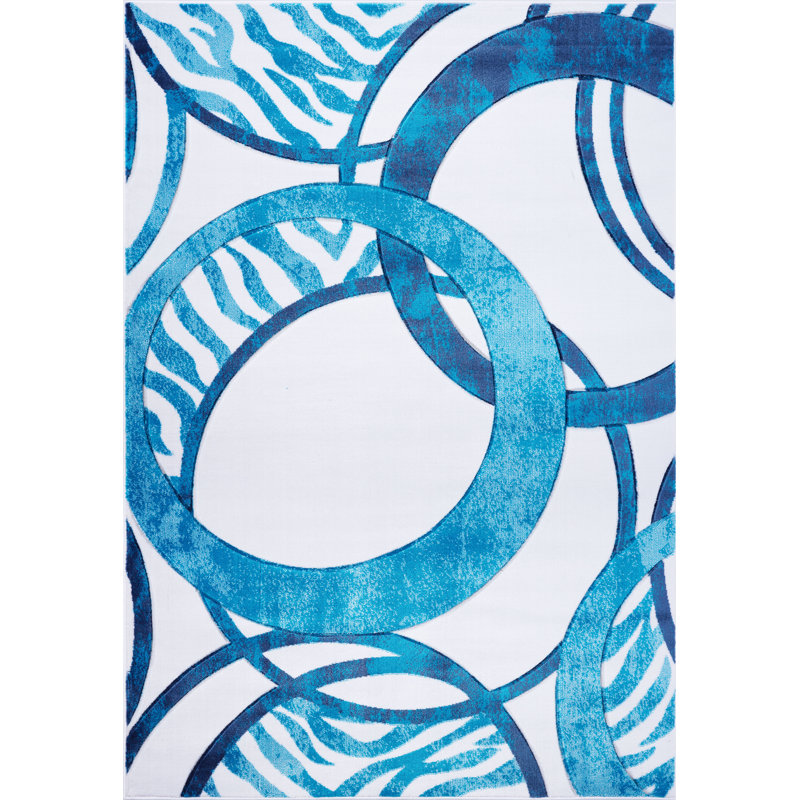 Tapis décoratif bleu géométrique Grundie, Rectangle 5 pi 3 po x 7 pi 6 po
