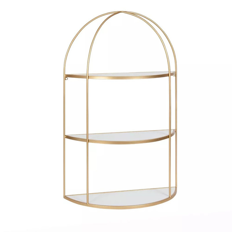 21" X 32" Tiered Decorative Wall Shelf White/Gold - Modern Metal Floating Shelf With Open Storage
