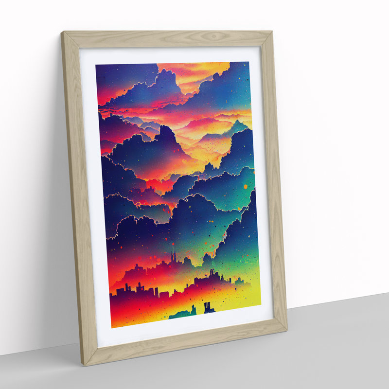 Vibrant City Skyline - Wall Art, 66cm H x 48cm W, Oak Framed Paper, White