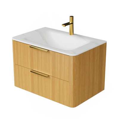 Lavabo de salle de bain 30 po, lavabo intégré en pierre frittée blanche, sans armoire, sans robinet et bonde