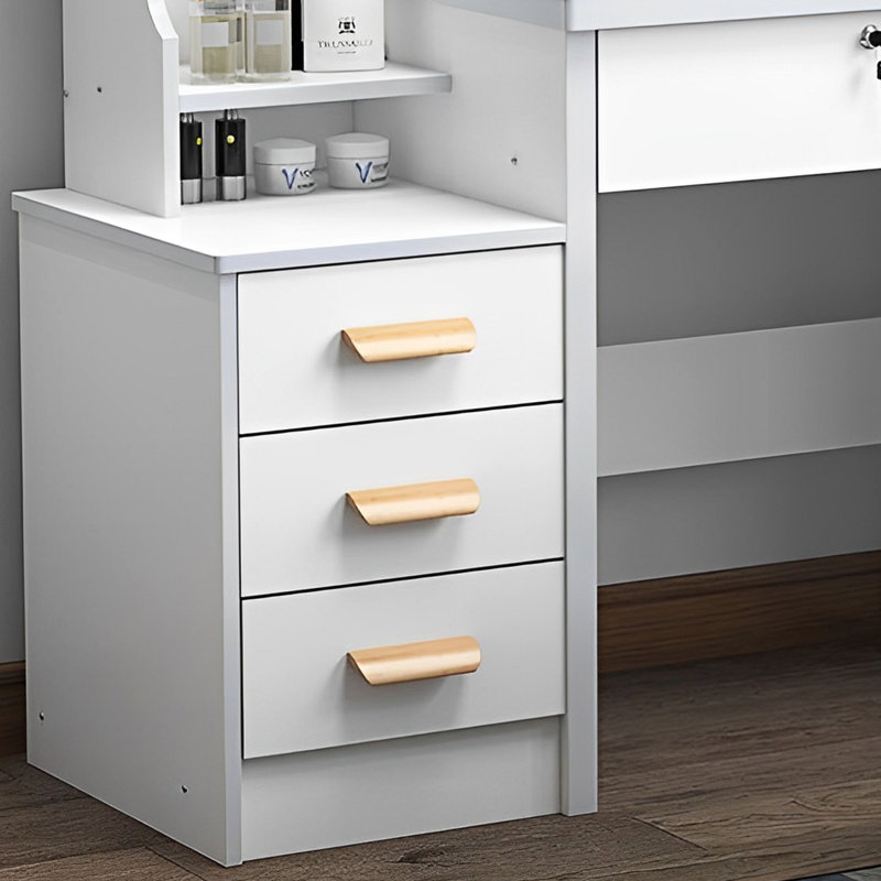 Vanity Desk With Adjustable Lights Mirror - 4 Shelf, White Contemporary And 4 Drawer Chest,