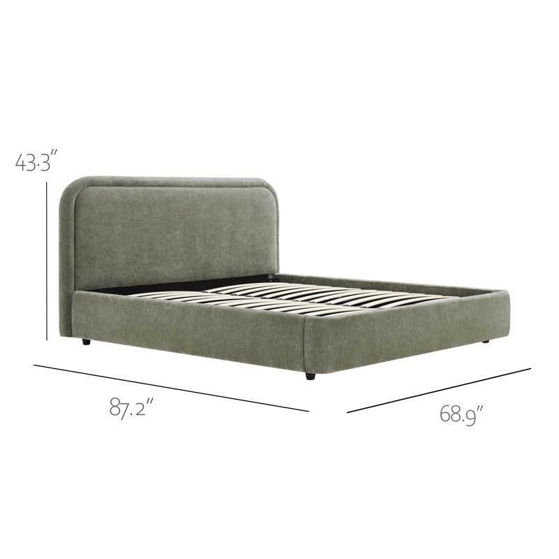 Modern Upholstered Lift-Up Storage Bed with Curved Headboard, Low Profile Platform, Queen, Green