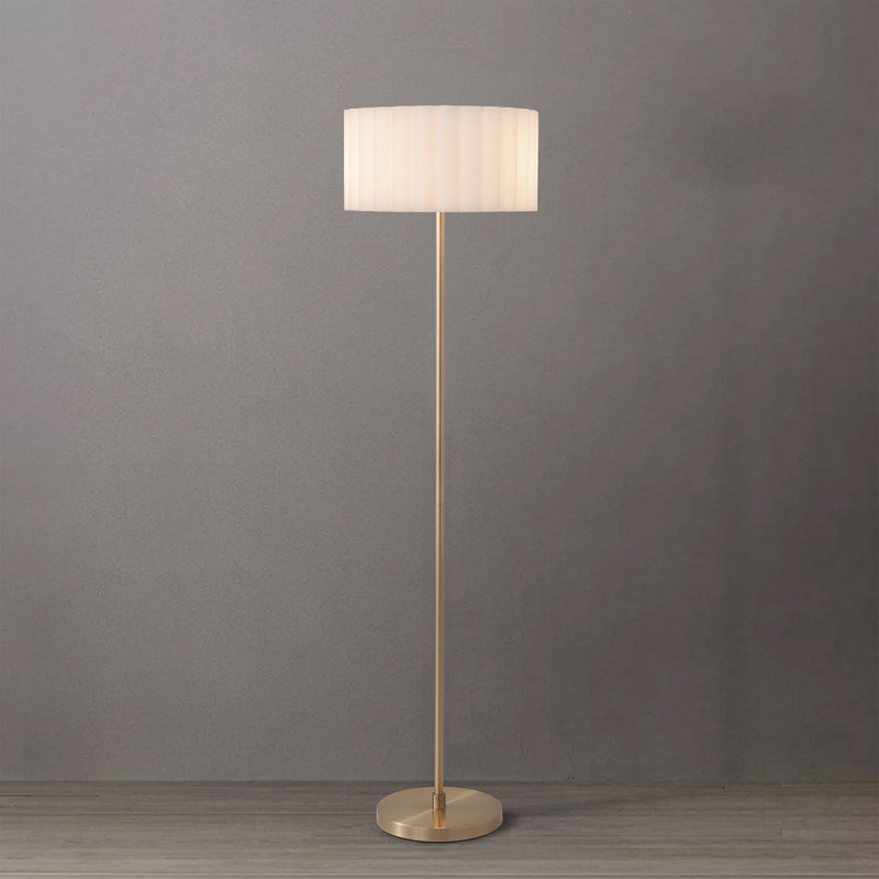 Slimline Floor Lamp, Eichler White Shade, Weathered Brass Base