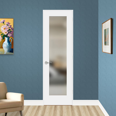 Porte pré-percée en verre trempé givré 1-Lite de 80 po de hauteur et bois manufacturé blanc apprêté