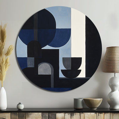 Composition Bleu Nuit - Grande affiche murale ronde géométrique en métal