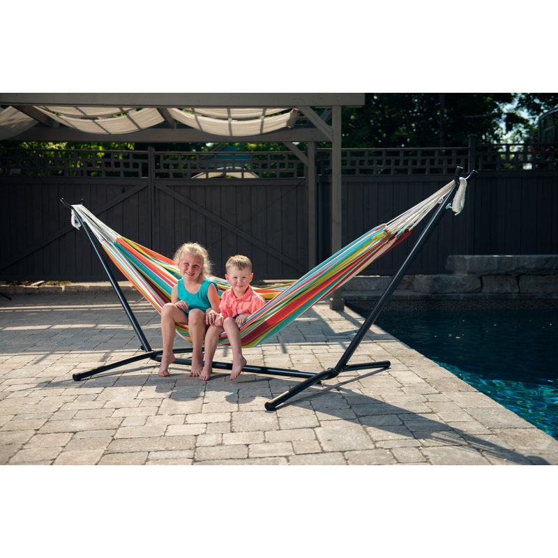 Fiona Double Hammock with Stand, Red/Blue
