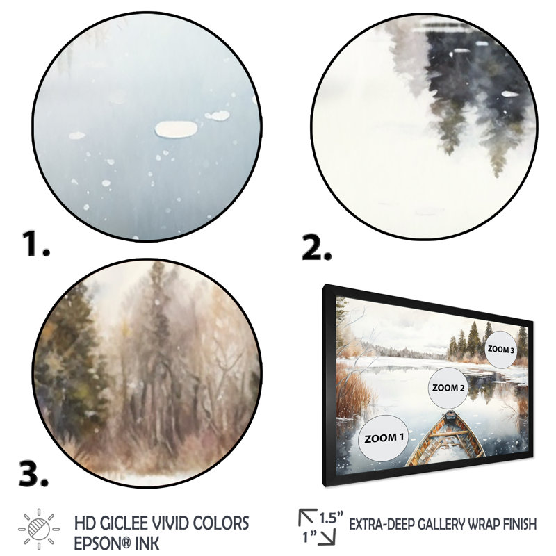«Winter Canoe Scenery II», reproduction sur toile, Cadre photo noir, L 20 po x H 12 po