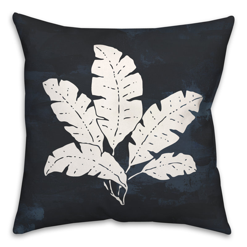 Floral Outdoor Reversible Throw Pillow, Navy