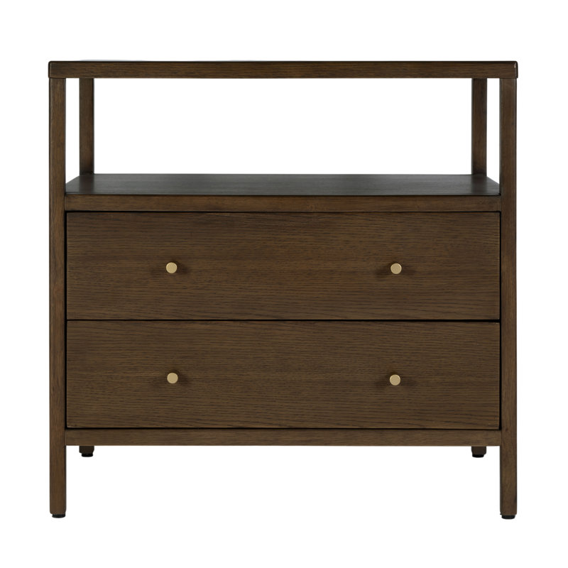 Table de chevet rectangulaire à 2 tiroirs en bois brun noyer Mendel, Marron foncé
