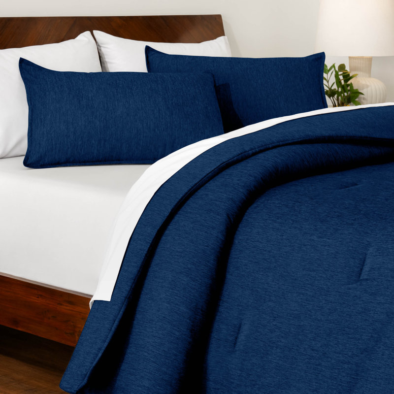 Bare Home Heathered Comforter Set - Ultra-Soft - Goose Down Alternative - All Season Warmth, Heather Dark Blue
