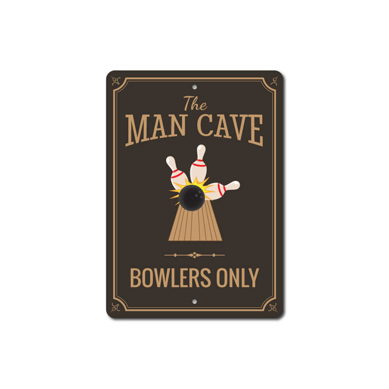 Enseigne Bowler «Man Cave» en aluminium, H 18 po x l 12 po x P 0,06 po