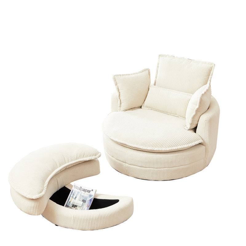 Fauteuil pivotant confortable avec lune - velours côtelé, coussins de soutien