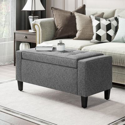 Repose-pieds polyvalent en lin avec rangement spacieux et sièges moelleux pour le salon