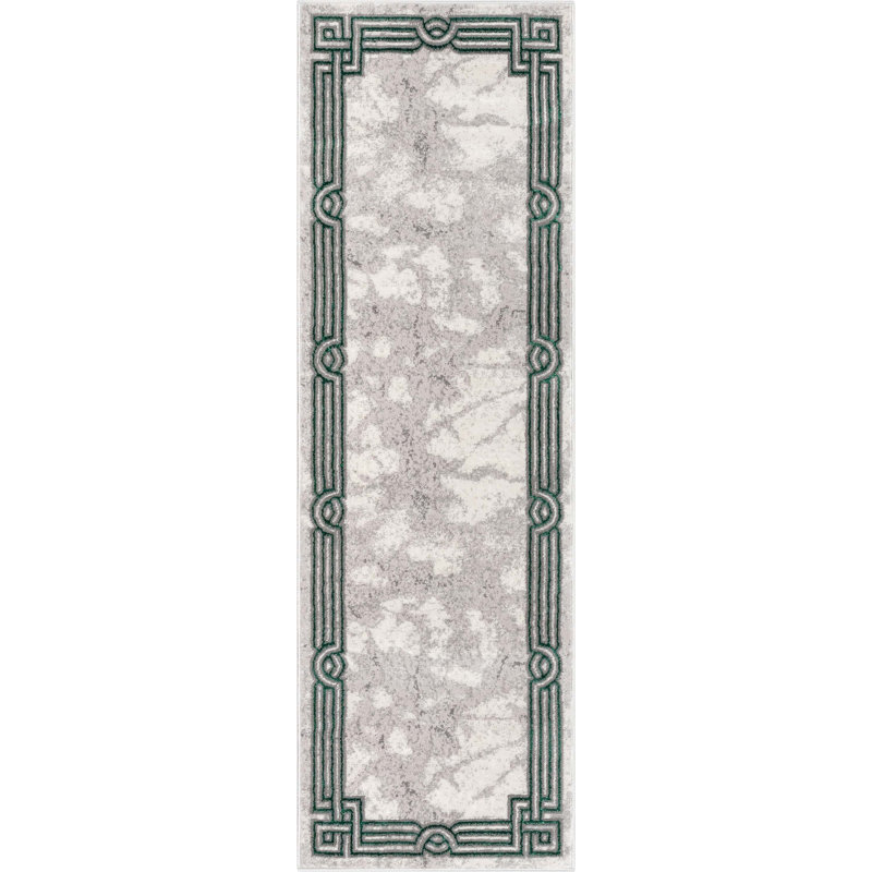 Kampen Fairmont Glam Marble Pattern Green Area Rug, Runner 2'3" x 7'3"