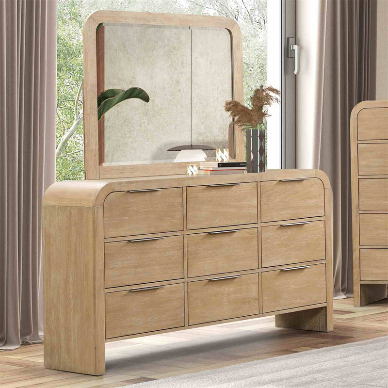 Poignées en métal en bois d'hévéa massif de style contemporain avec commode 1 pièce et tiroirs 9 pièces