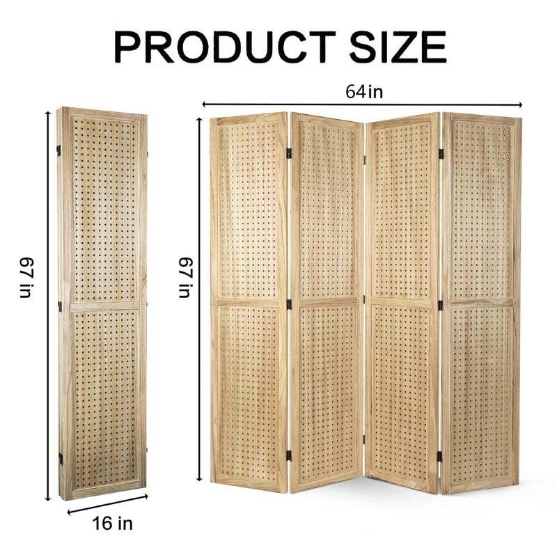 Paravent en bois, H 67 po x l 64 po x P 0,80 po, Naturel, 4