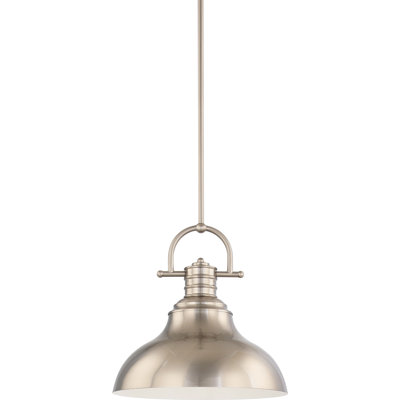 1-Light Integrated LED Indoor Brushed Nickel Downrod Pendant With Bell-Shaped Bowl -  Breakwater Bay, 08AFCB1AE3DA4DA8AEAAF5A3898E8D29