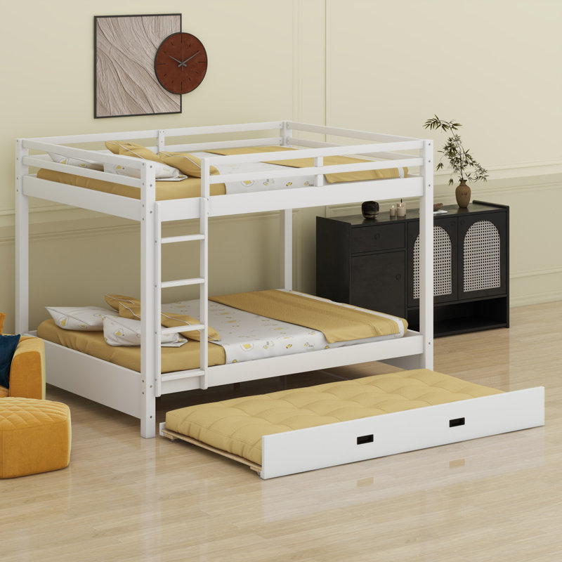 Lit superposé en bois avec échelle et lit gigogne, Blanc