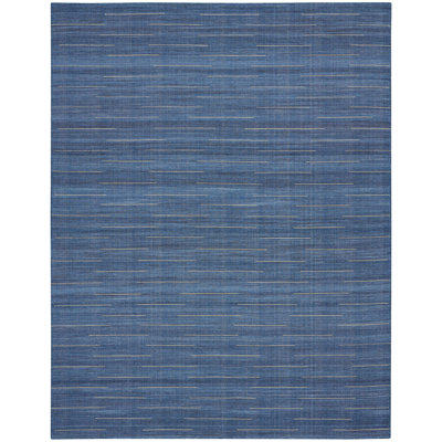 Anerinda Solid Hand Loomed Wool/Cotton Area Rug in Navy Blue
