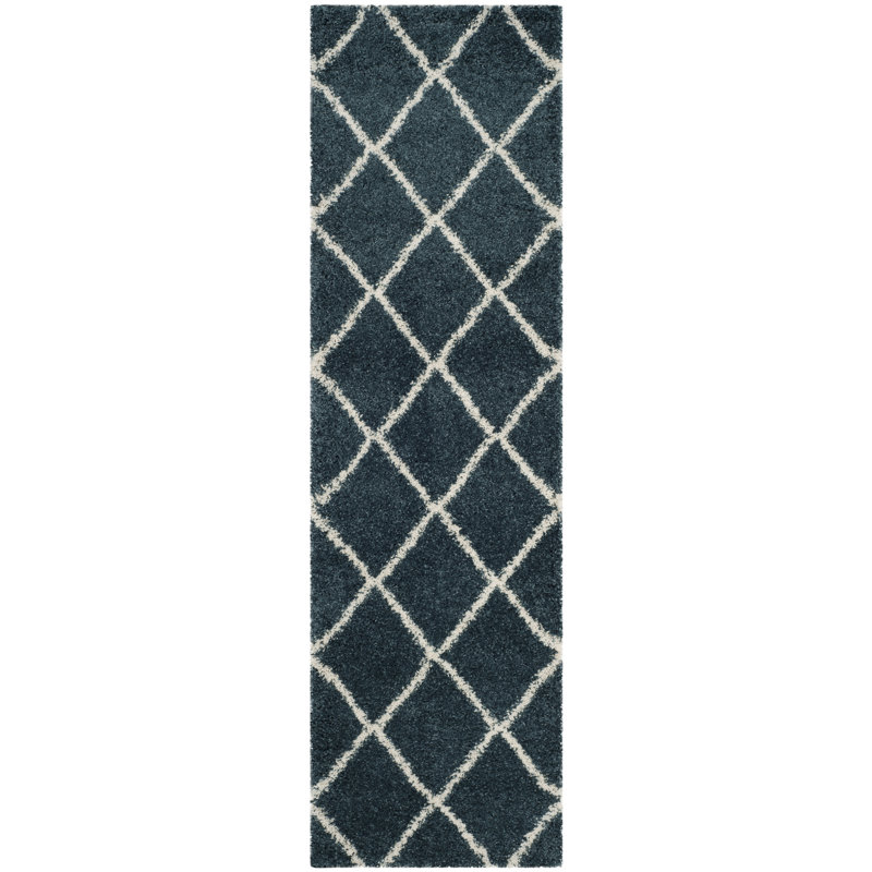 Humberto Hudson Shag Performance Geometric Rug, Runner 2'3" x 8', Slate Blue/Ivory