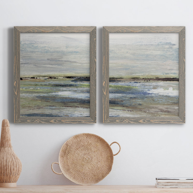 Wetlands I - ensemble de 2 peintures sur toile encadrées, H 24 po x l 36 po x P 1,5 po, Encadré gris