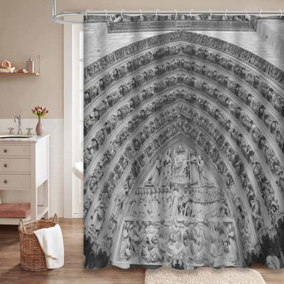 Paris France Gray Shower Curtain with 12 Hooks