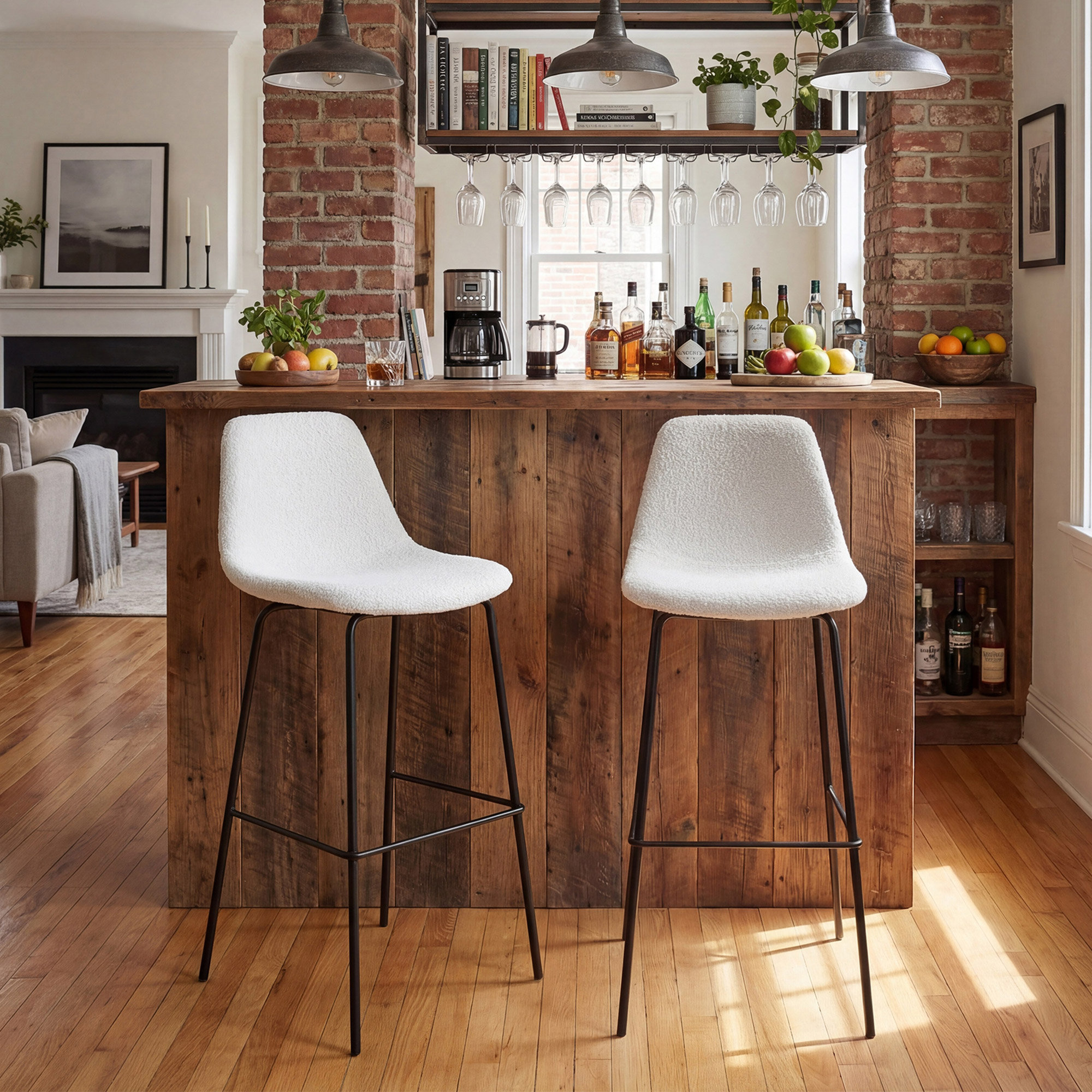 Kavi Upholstered Barstools, White Boucle, Bar Stool (30" Seat Height)