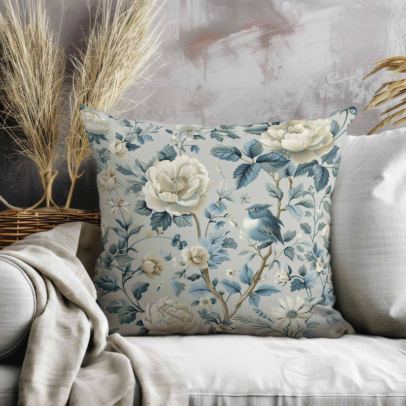 Coussin en faux suède Misty Morning, Carré 16 po, Bleu / Vert
