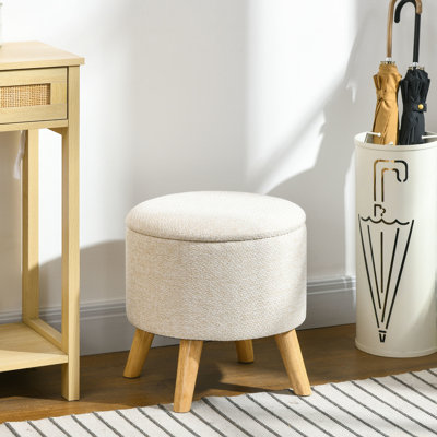 Cream White With Concealed Storage - Cushioned Seating Store Blankets, Books Versatile For Various Rooms Stable Scratch Feet Pads Round Footrest In Soft Top & For Remotes Living, Bedroom, Entry Areas