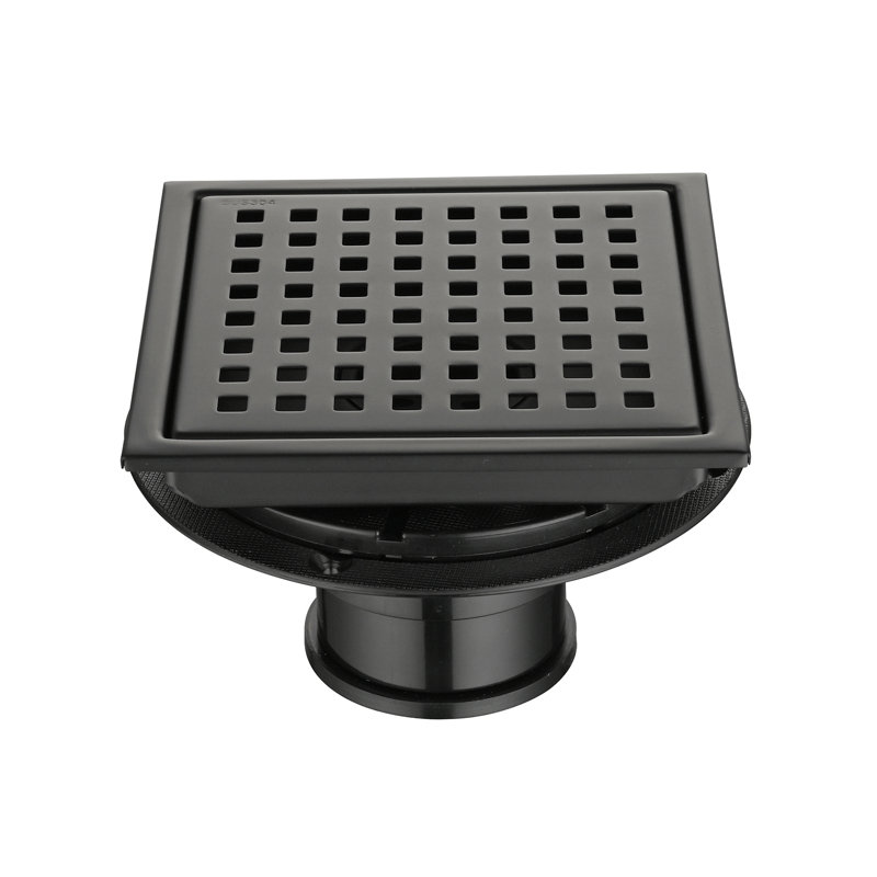 6 In. Square Stainless Steel Grid Shower Floor Drain With Flange In Matte Black