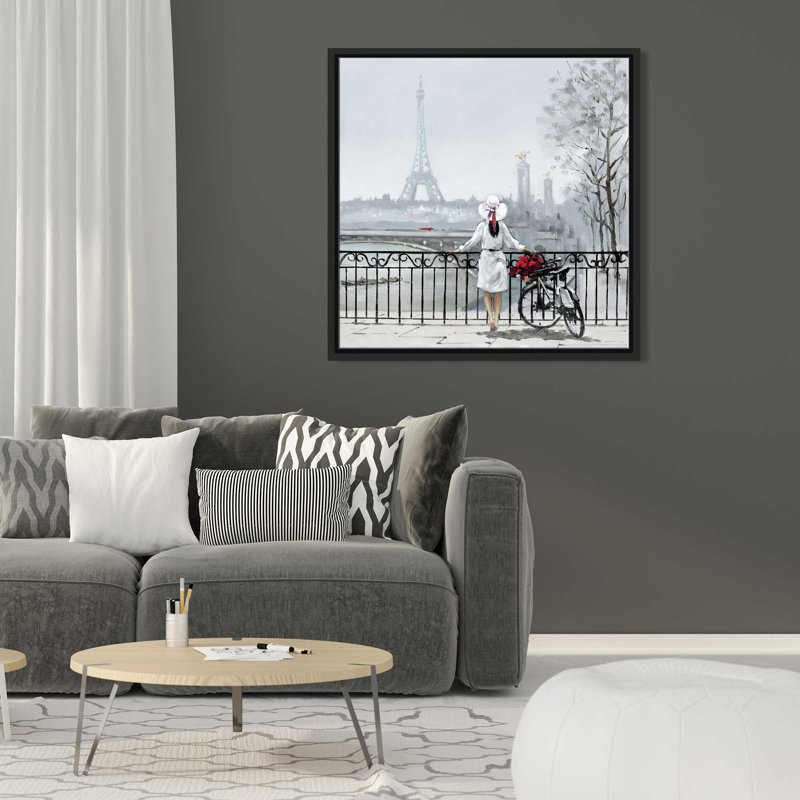 Dame à Paris - Peinture, L 21,5 po x H 21,5 po, Cadre noir