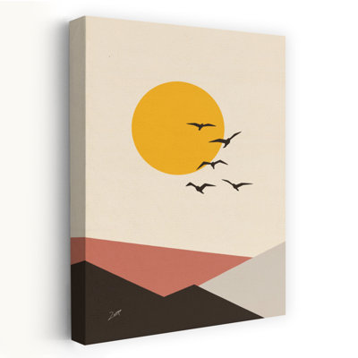 «Minimalist Sun Mountain Flight», reproduction géométrique abstraite d'oiseaux de montagne, art mural