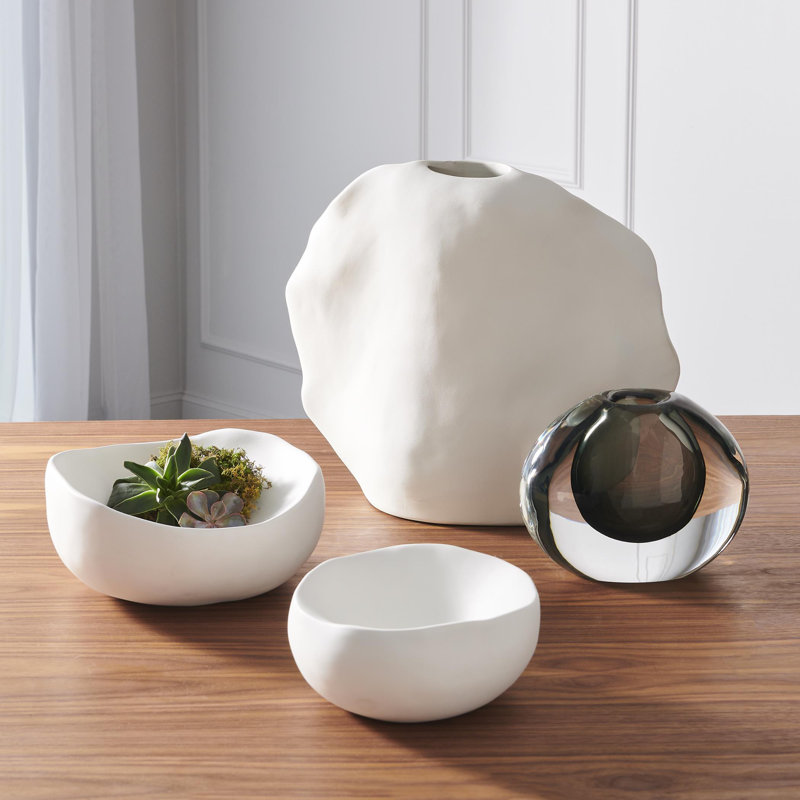 Organic Handmade Ceramic Decorative Bowl, 5" H x 11.5" W x 11.5" D