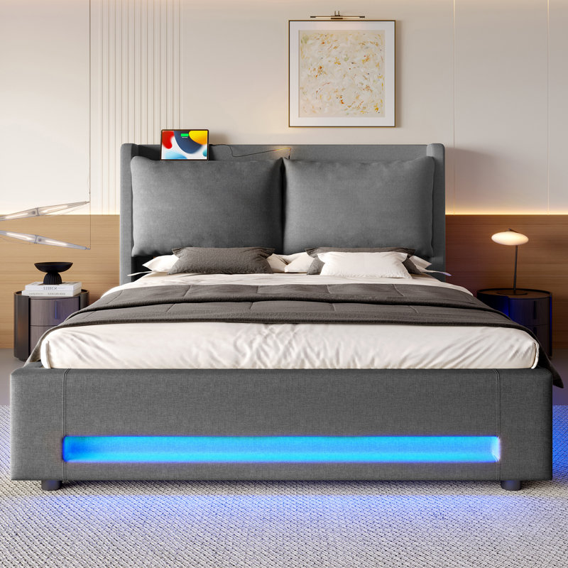 Upholstered Ottoman Storage Bed, Double (4'6), Dark Grey