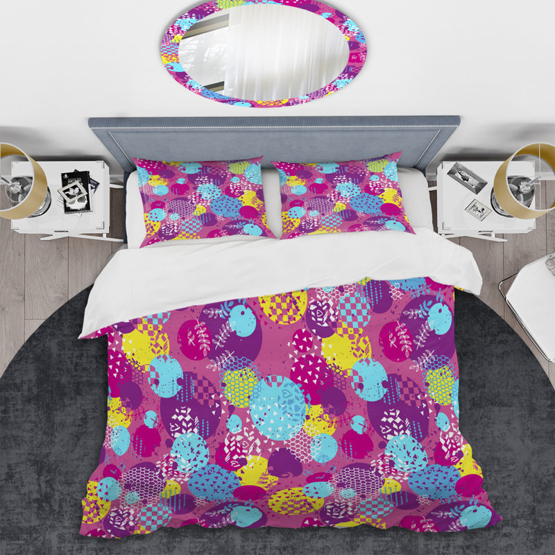 Motif de cercle rose - ensemble de housse de couette abstrait - microfibre de polyester