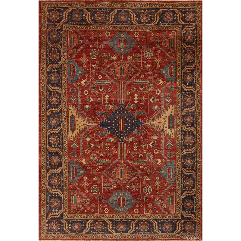 Tapis moderne à motif géométrique tribal persan Heriz Serapi de conception unique et rustique