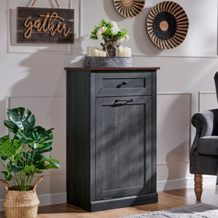 Farmhouse Tilt Out Trash Can Cabinet w/drawers, Dog Proof Trash Can Cabinet, with Storage Basket for Kitchen