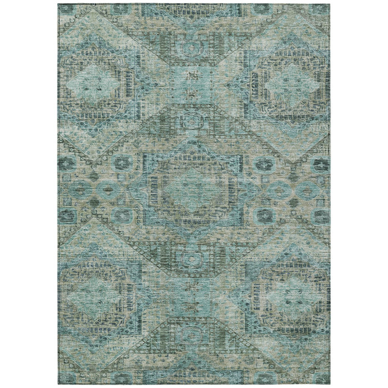 Machine Washable Indoor/Outdoor Xhevrie Sage Rug