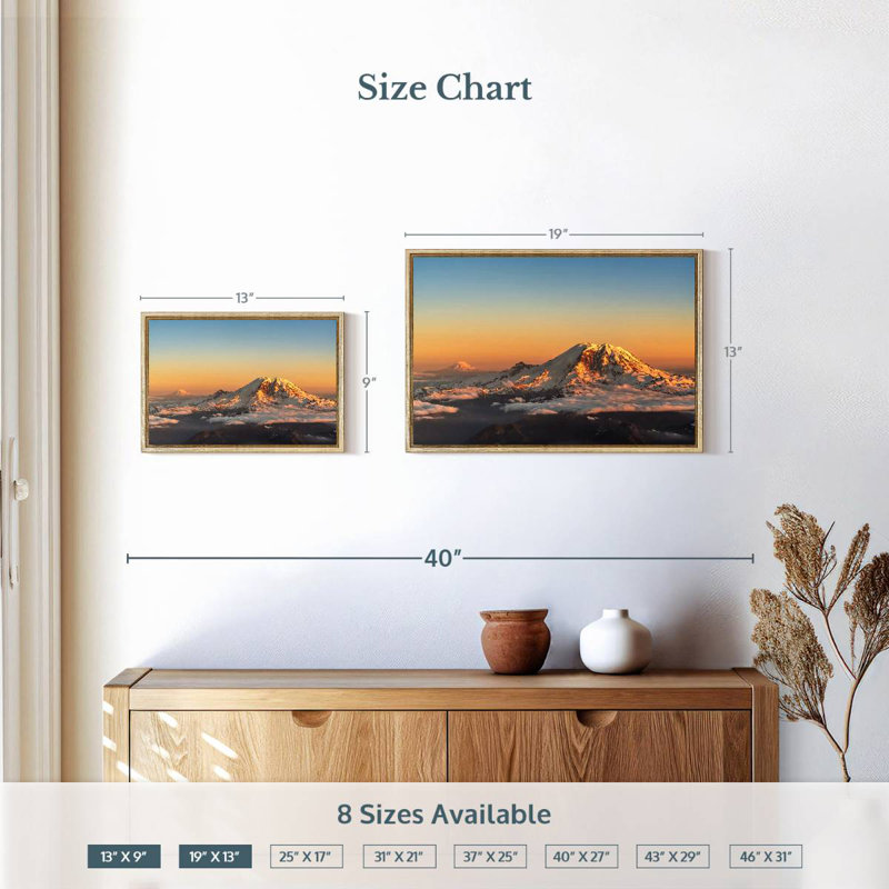 Winter Cascade Range, 19" X 13", Floating Frame Natural Wood