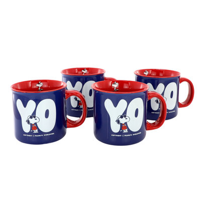Gibson Peanuts 21 Ounce 4- Piece Set In Blue Camper Shape Mug