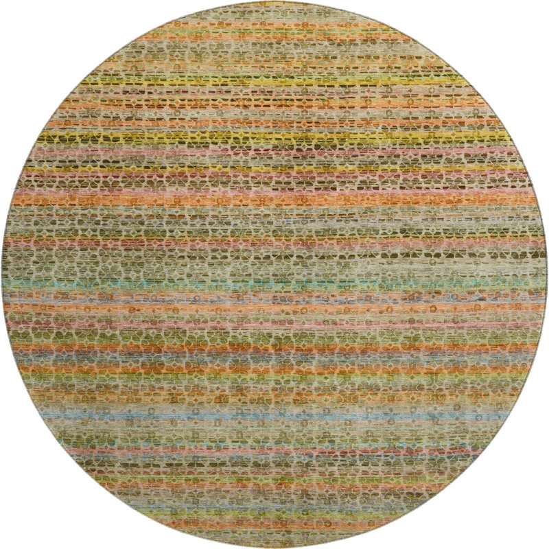 Premium Machine Washable Mayfield AMF2155 Striped Rug, Round 8' , Coral